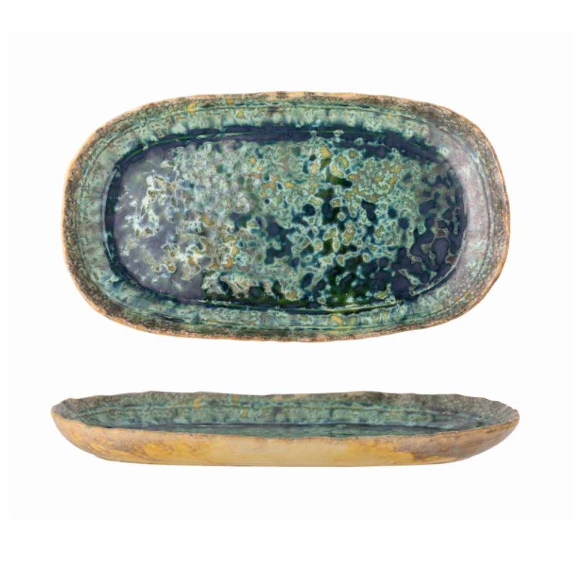Milani Green Stoneware Serving Plate - Showed from top view and side view.