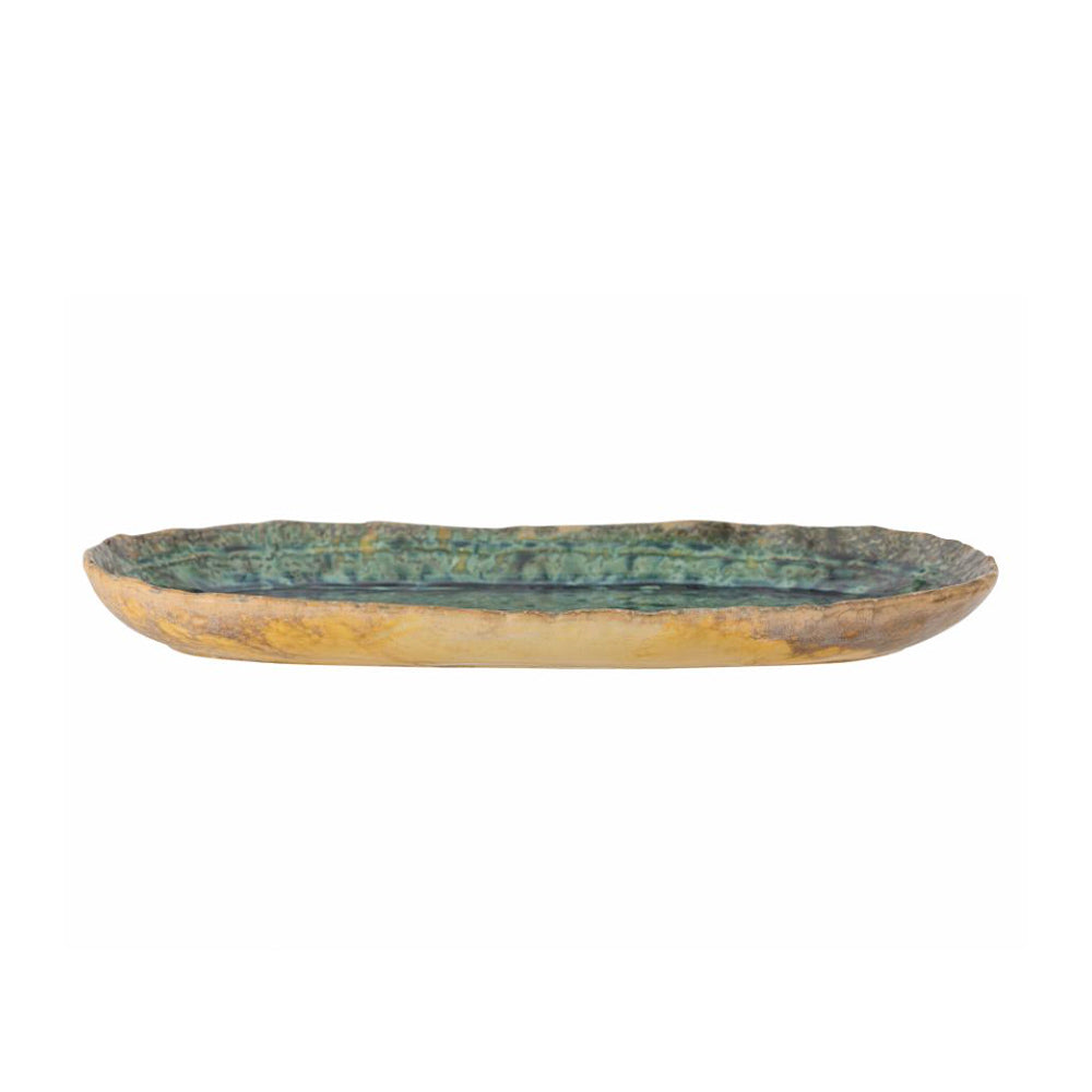 Milani Green Stoneware Serving Plate - side view.