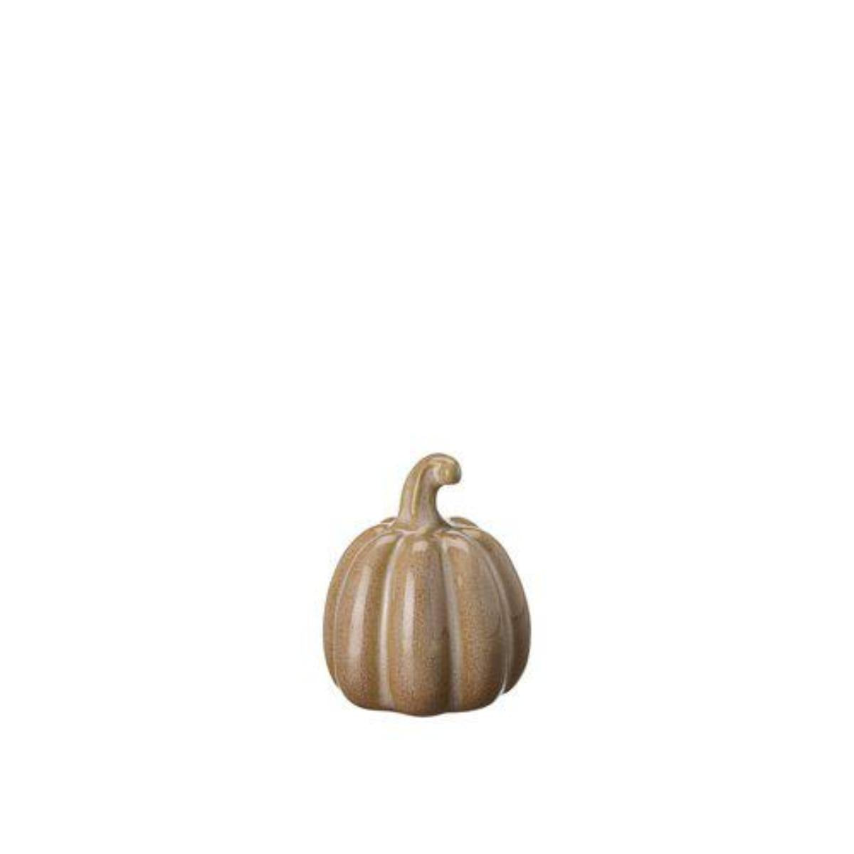 Small ceramic pumpkin in taupe for autumn styling on shelves or tables - part of a set of two 