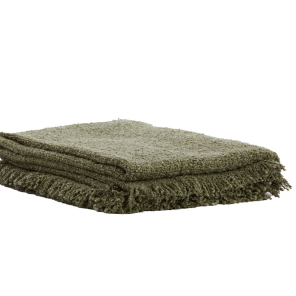 Folded Miraso Cotton Throw in Green With boucle texture and fringe detail