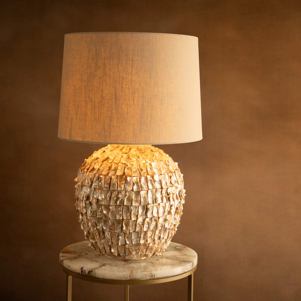 Mother of Pearl Effect Round Table Lamp with Shade