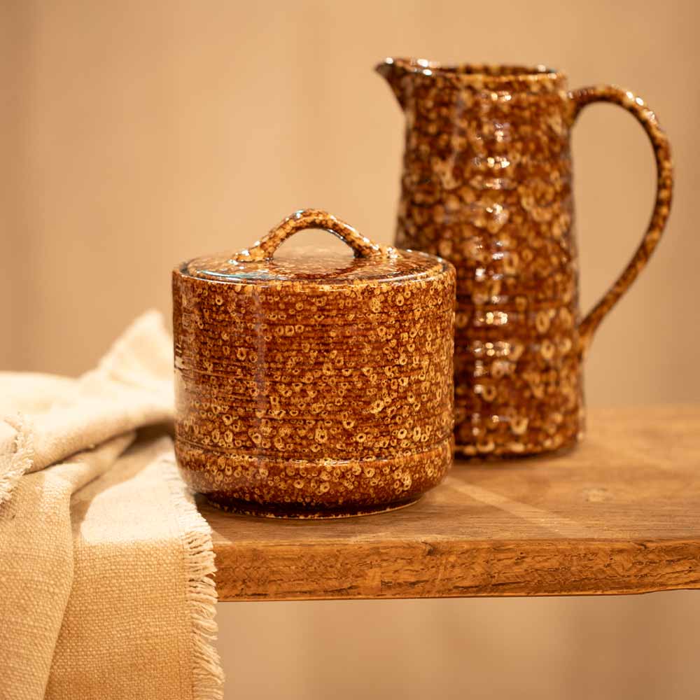 Mottled Brown Slip Glaze Pot with Lid