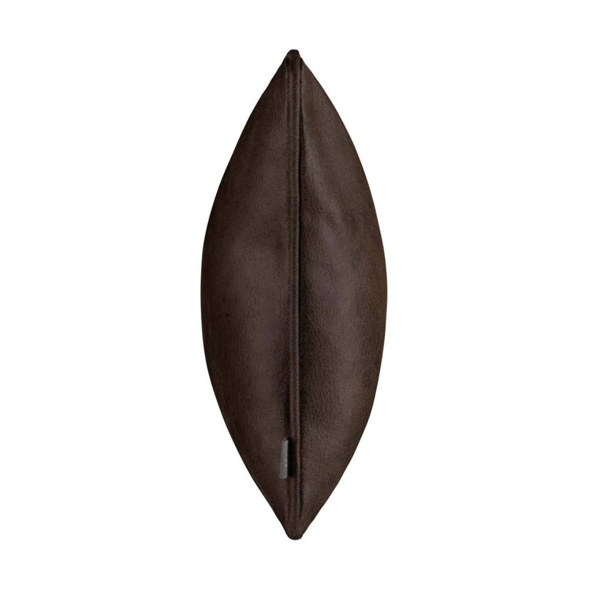 Side View of Nanouk Dark Brown Faux Leather Cushion – Oblong Shape with Coordinating Piping and Smooth Finish