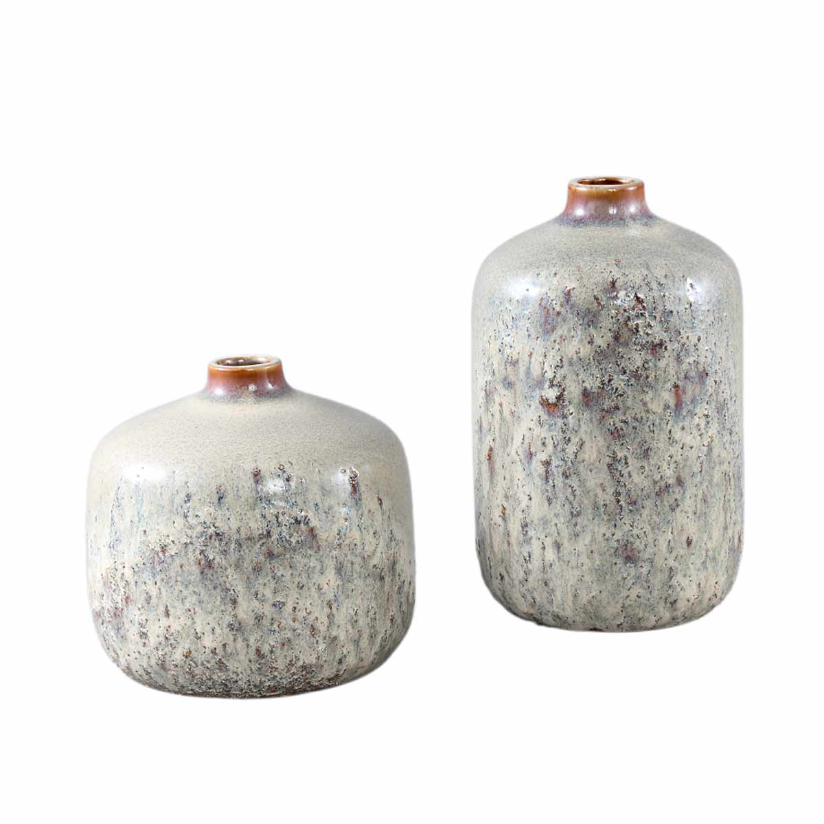 Handmade cream ombre ceramic vase with sculptural rounded shape, ideal for faux or dried flowers - Tall and Short