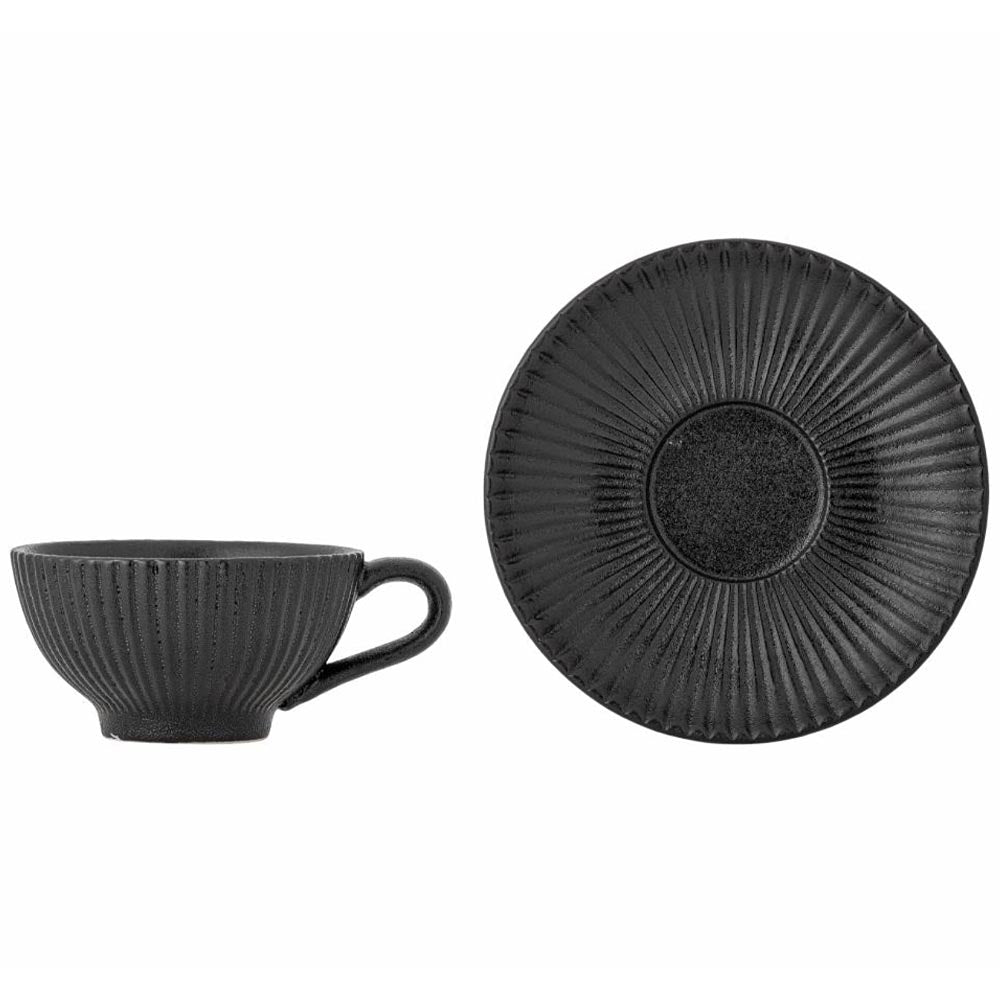 Neri Stoneware Cappuccino Cup with Saucer - Black