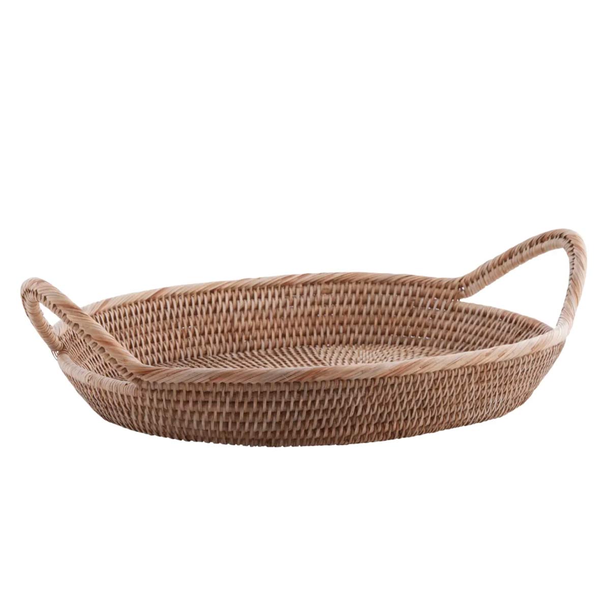 Handwoven Norah Round Rattan Basket with stylish handles, perfect for serving, organising, or decorating (49cm x 32cm).