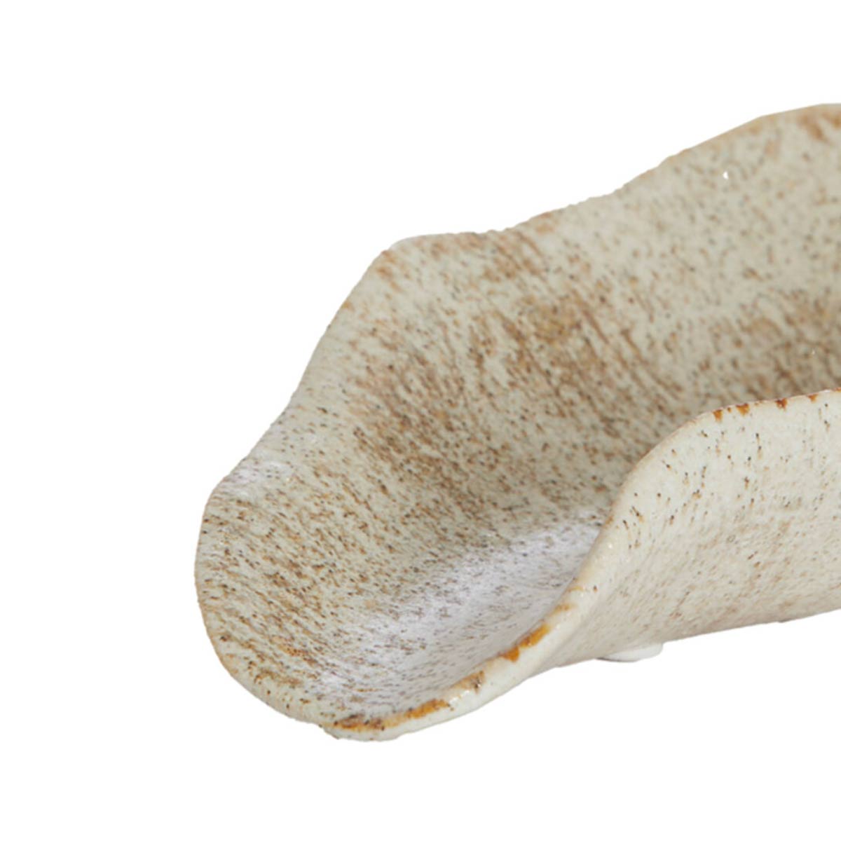 Nymia ceramic decorative bowl in sand and cream with organic sculptural shape - Close up of texture