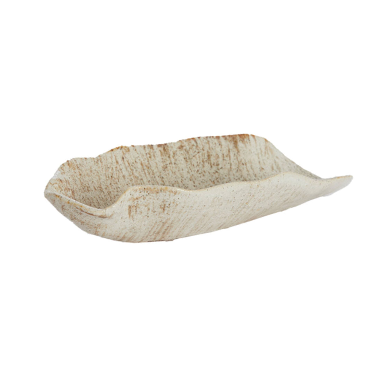 Nymia ceramic decorative bowl in sand and cream with organic sculptural shape

