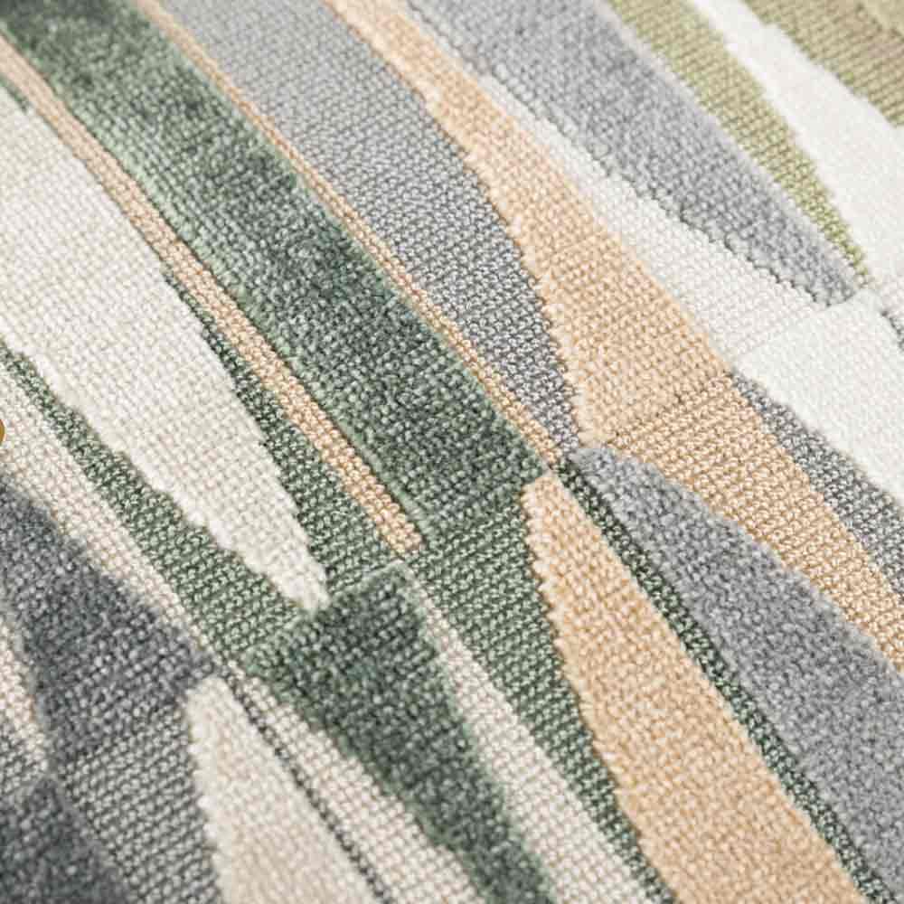 Odessa Square Cushion – Close-up of geometric textured fabric in green, beige, and grey.