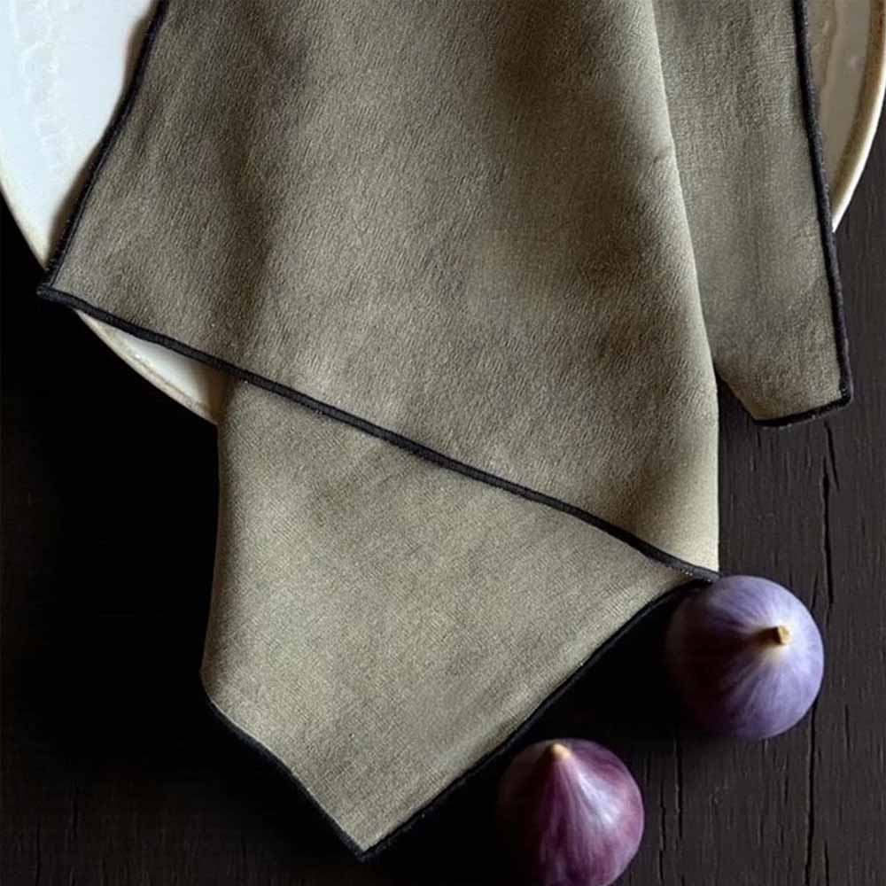 Olive Cloth Napkin with Black Piping