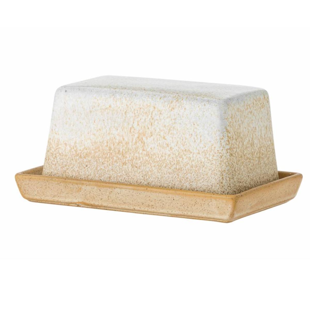 Paula Stoneware Butter Dish in natural golden hues.