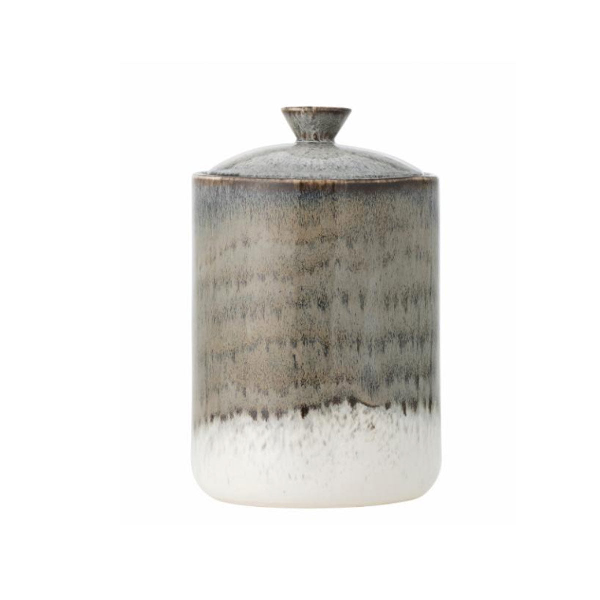 Paula Stoneware Jar in grey with a reactive glaze, featuring a lid with a silicone seal. 