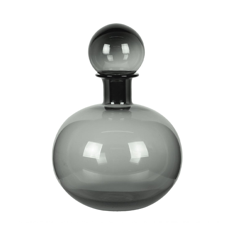 Short, round Pearl Grey Glass Bottle with Ball Top  on a white background