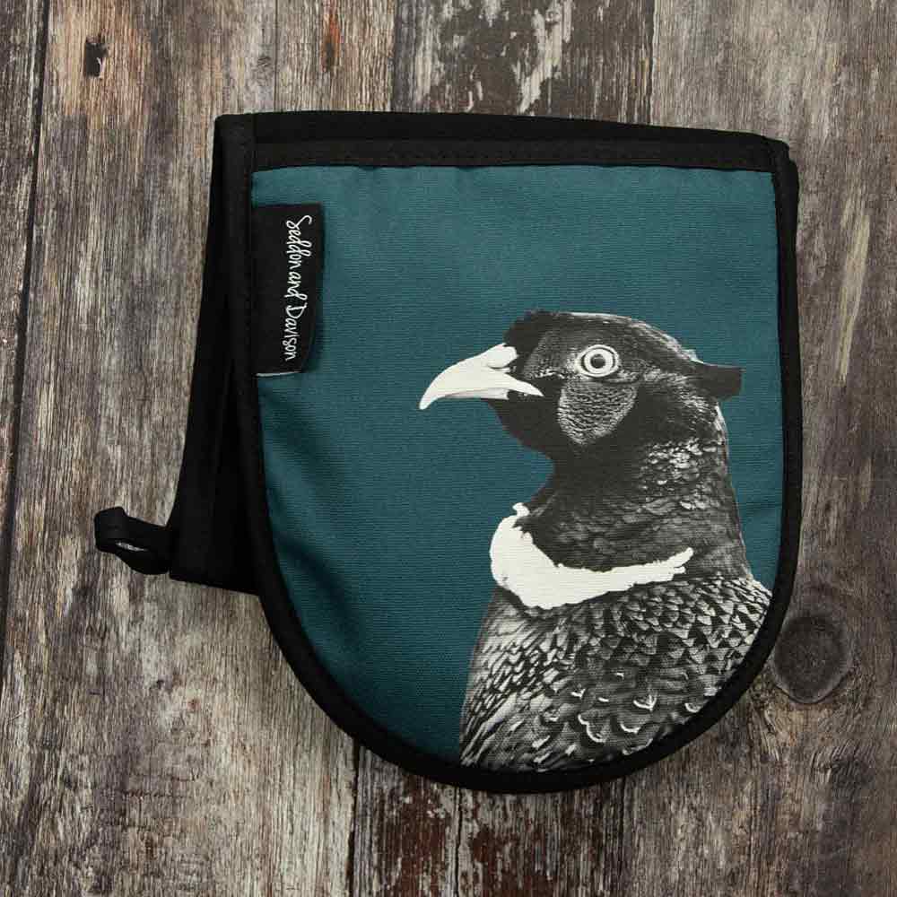 Pheasant Oven Gloves - Black and White - Teal Green