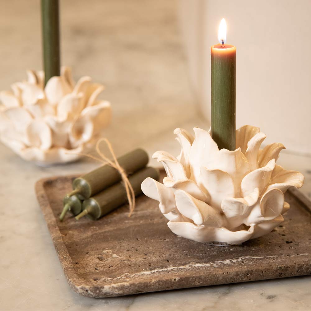 Phyllis Stoneware Candle Holder in White