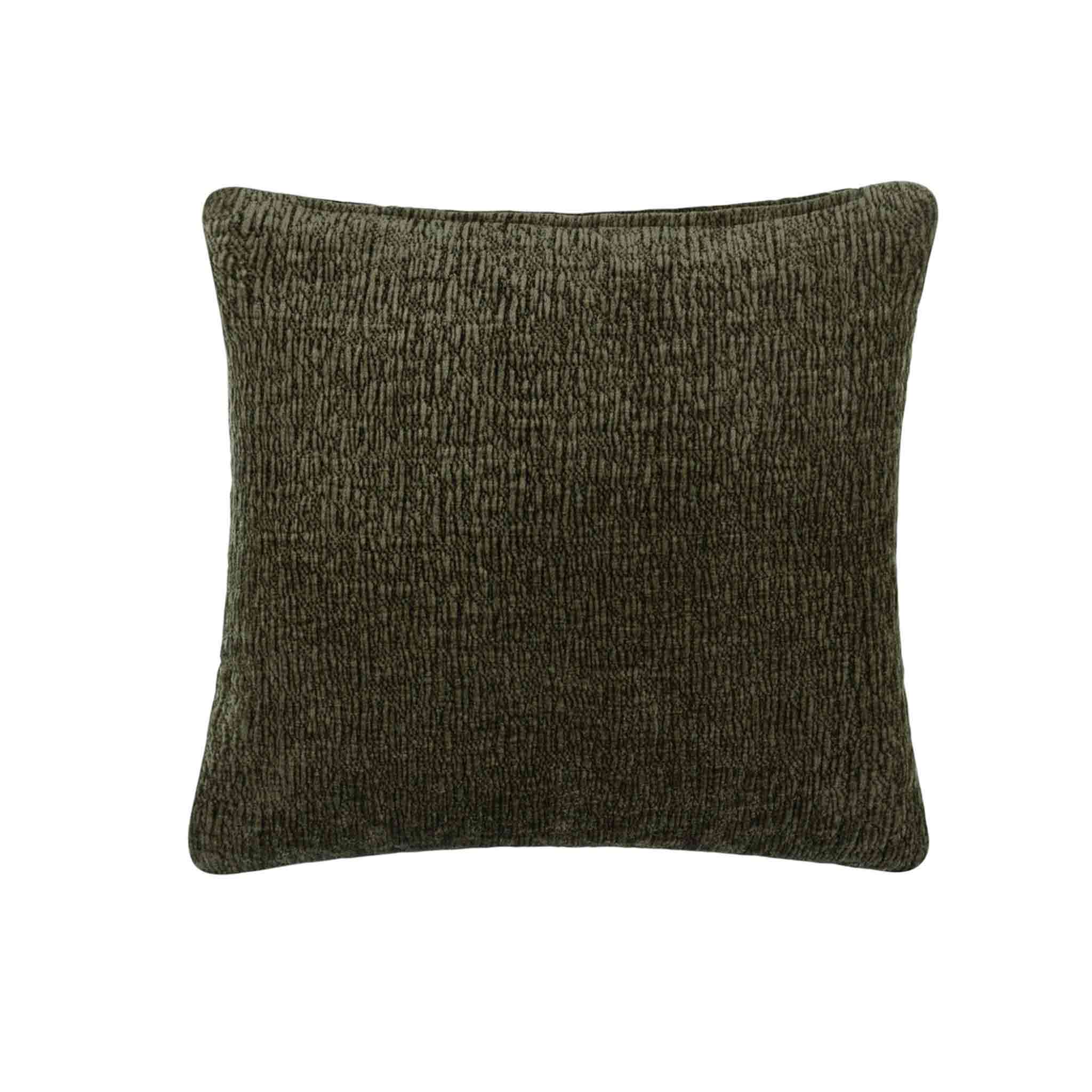 Piper Square Green Cushion with a velvet rippled texture material on a white background.