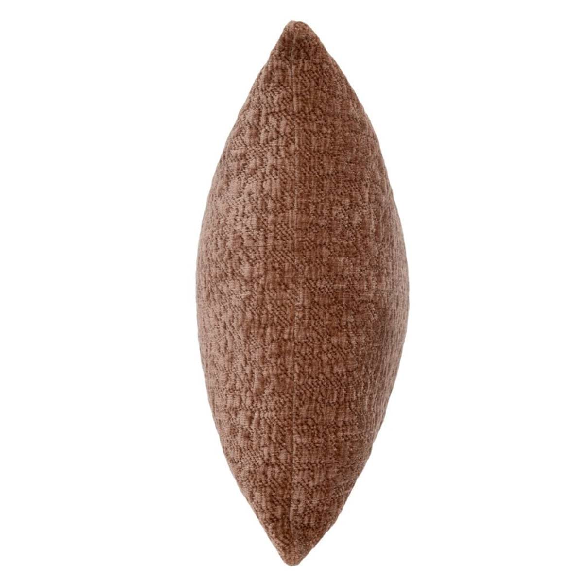 Side view of Piper Square Rose cushion with a rippled, velvet texture shown on a white background