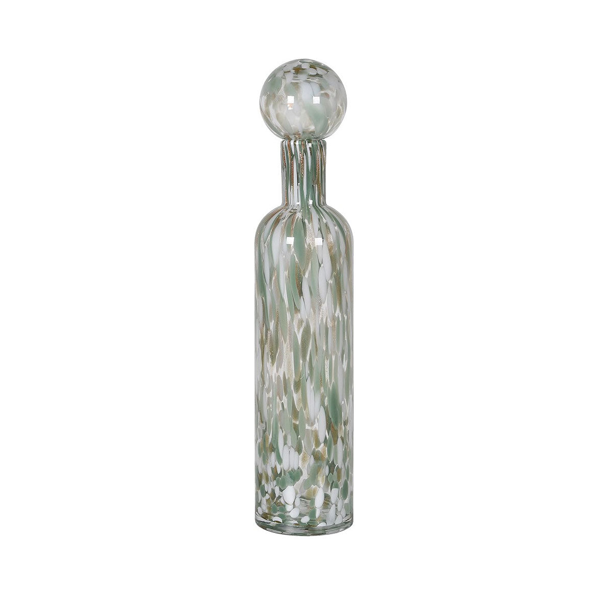 ecorative Glass Bottle with Pistachio, Gold & White Mottled Finish – Large