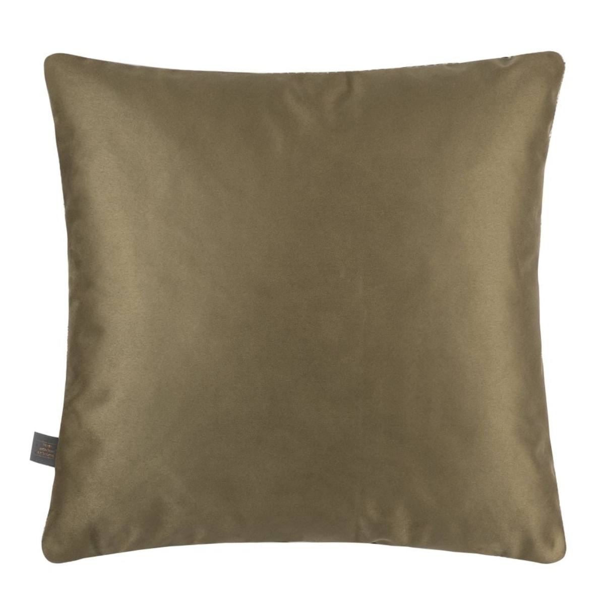 The reverse side of the Preston Green Cushion featuring soft-touch velvet in a muted green shade.