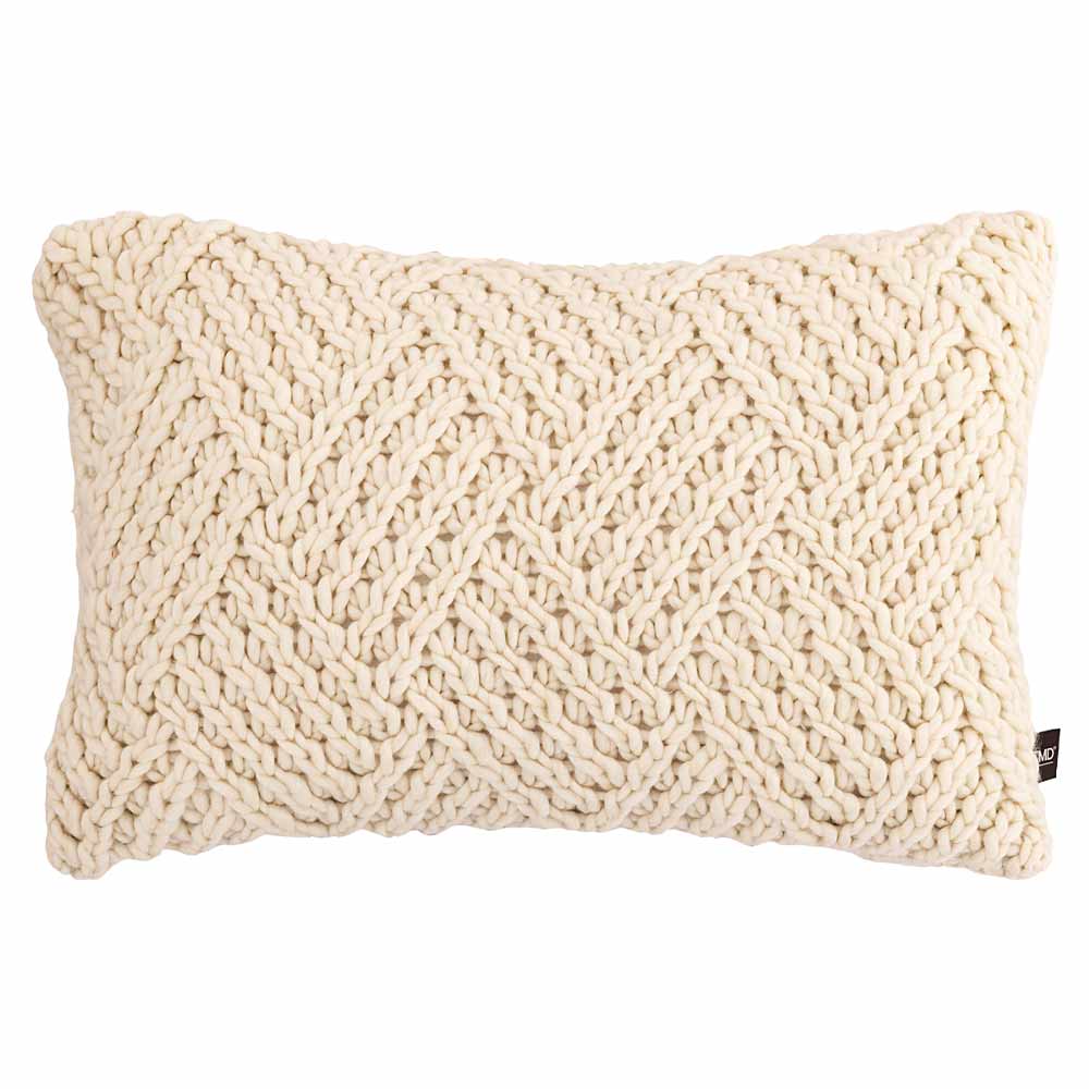 Rama Cream Hand-Knitted Wool Cushion - Oblong