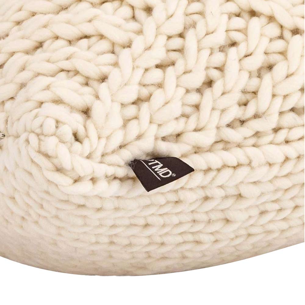 Rama Cream Hand-Knitted Wool Cushion - Oblong