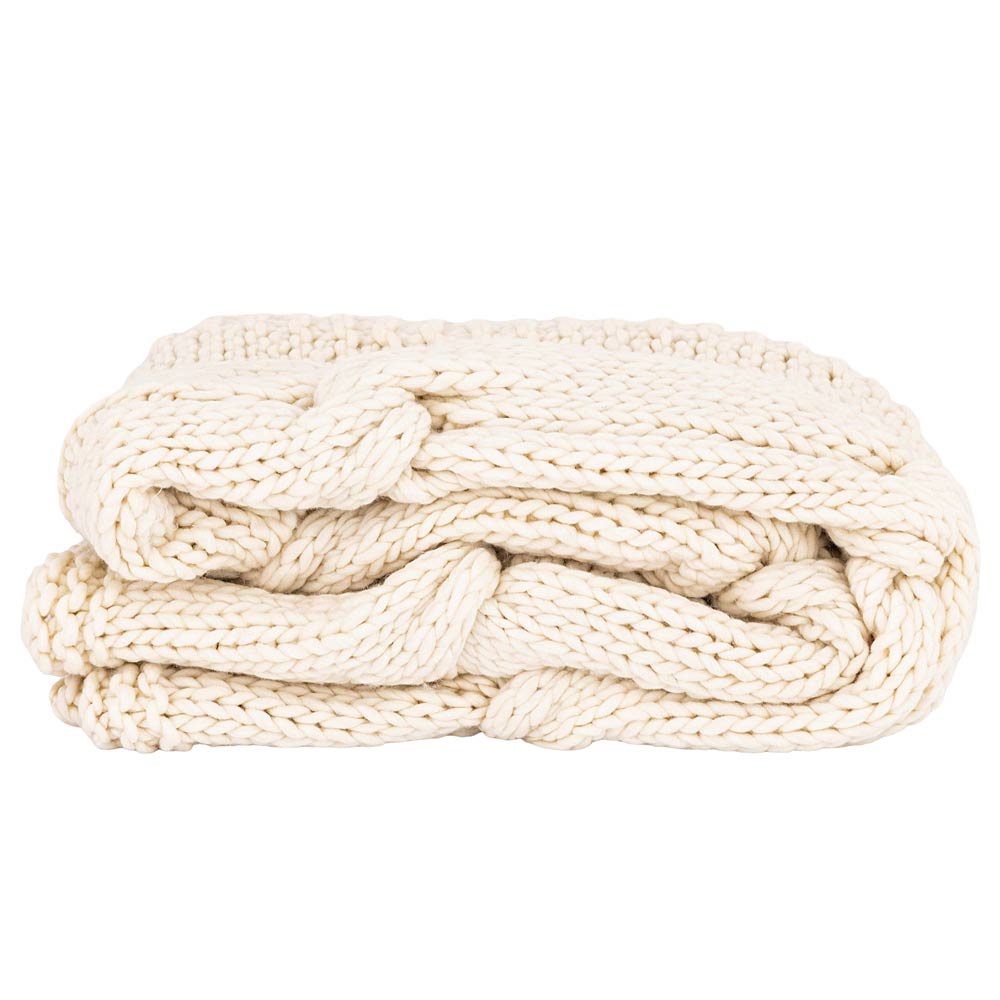 Rama Cream Hand-Knitted Wool Throw