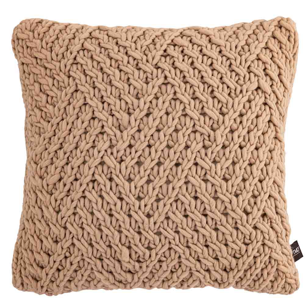 Rama Taupe Hand-Knitted Wool Cushion - Square