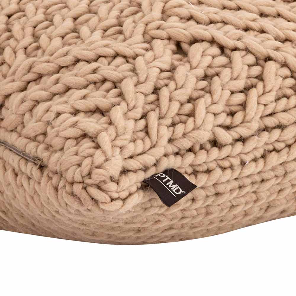 Rama Taupe Hand-Knitted Wool Cushion - Oblong