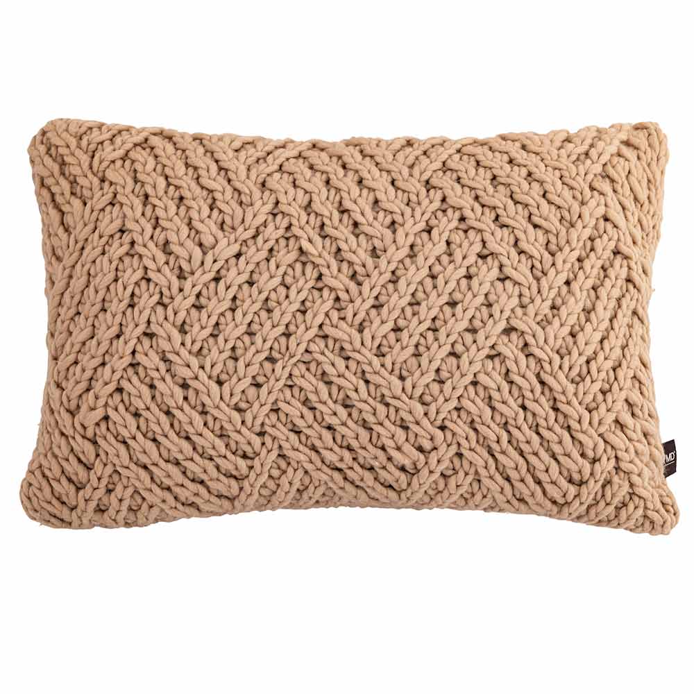 Rama Taupe Hand-Knitted Wool Cushion - Oblong