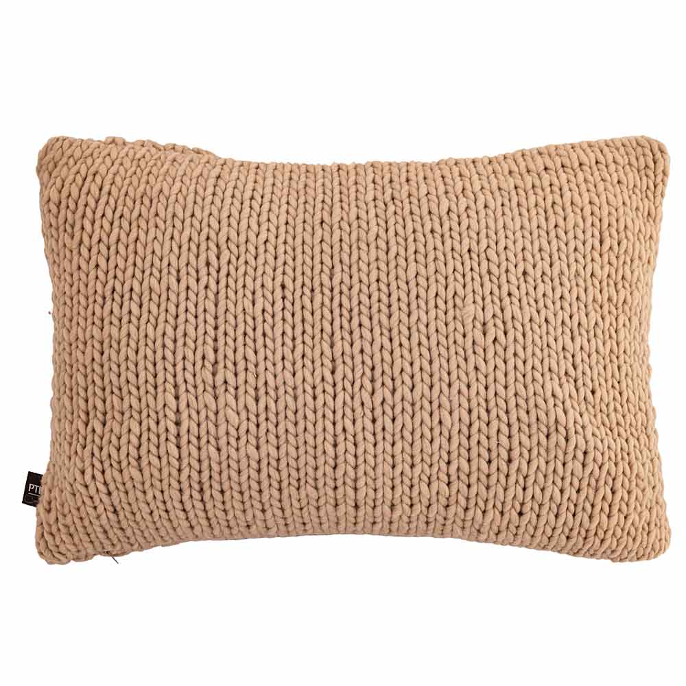 Rama Taupe Hand-Knitted Wool Cushion - Oblong