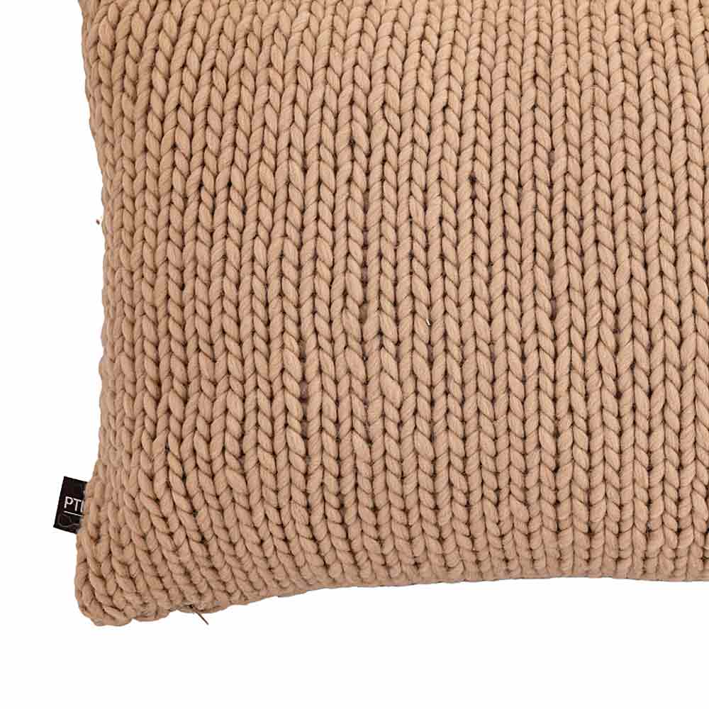 Rama Taupe Hand-Knitted Wool Cushion - Square