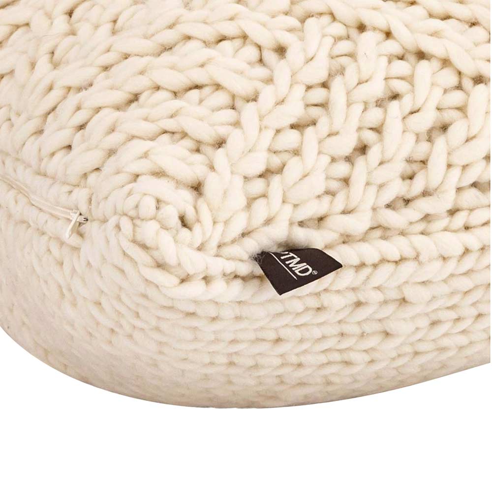 Rama Cream Hand-Knitted Wool Cushion - Square