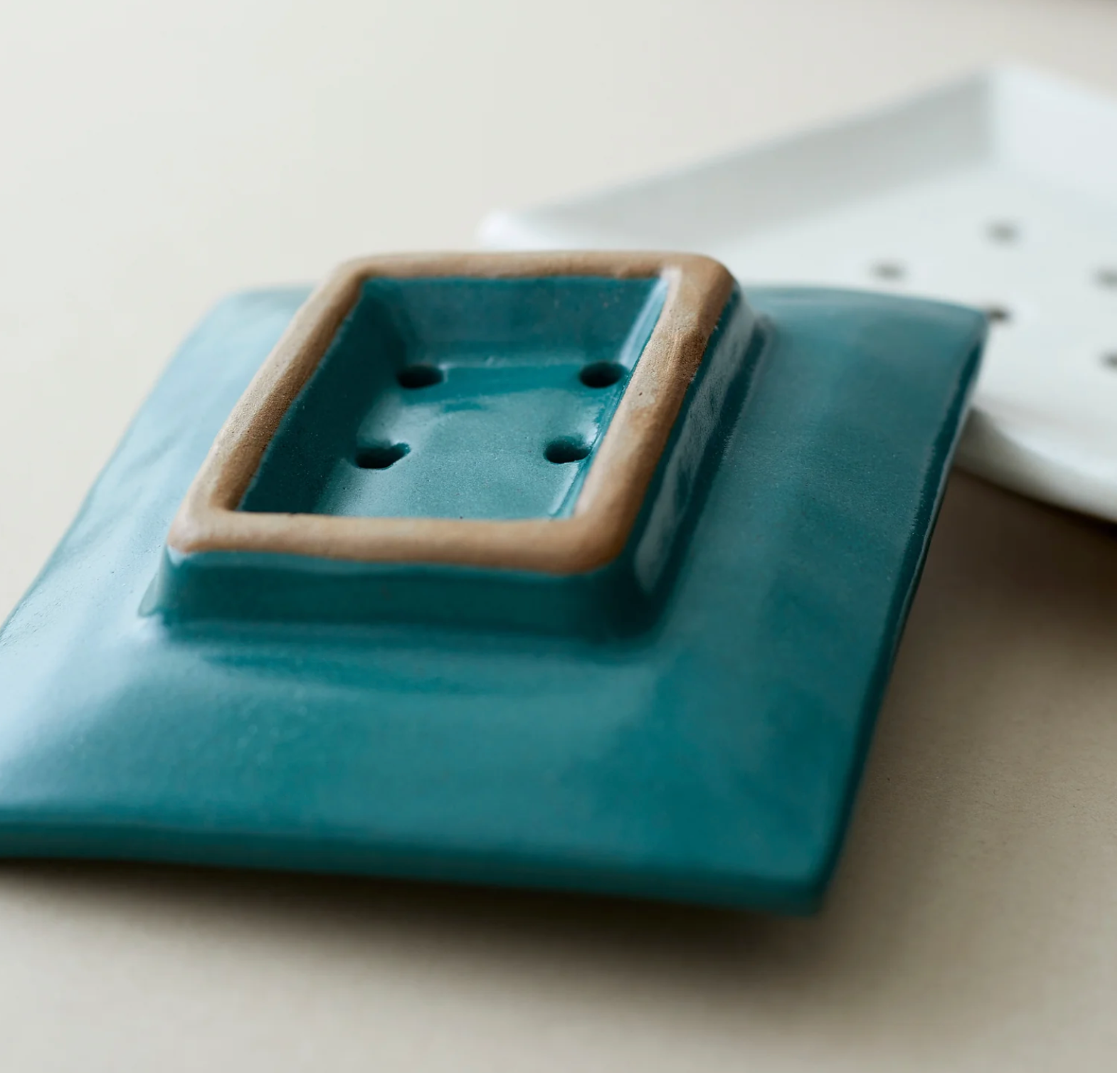 Rectangular Soap Dish - Teal - Handmade Stoneware - Upside down