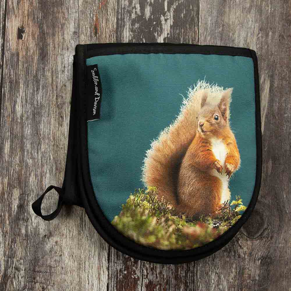 Red Squirrel Oven Gloves - Teal Green