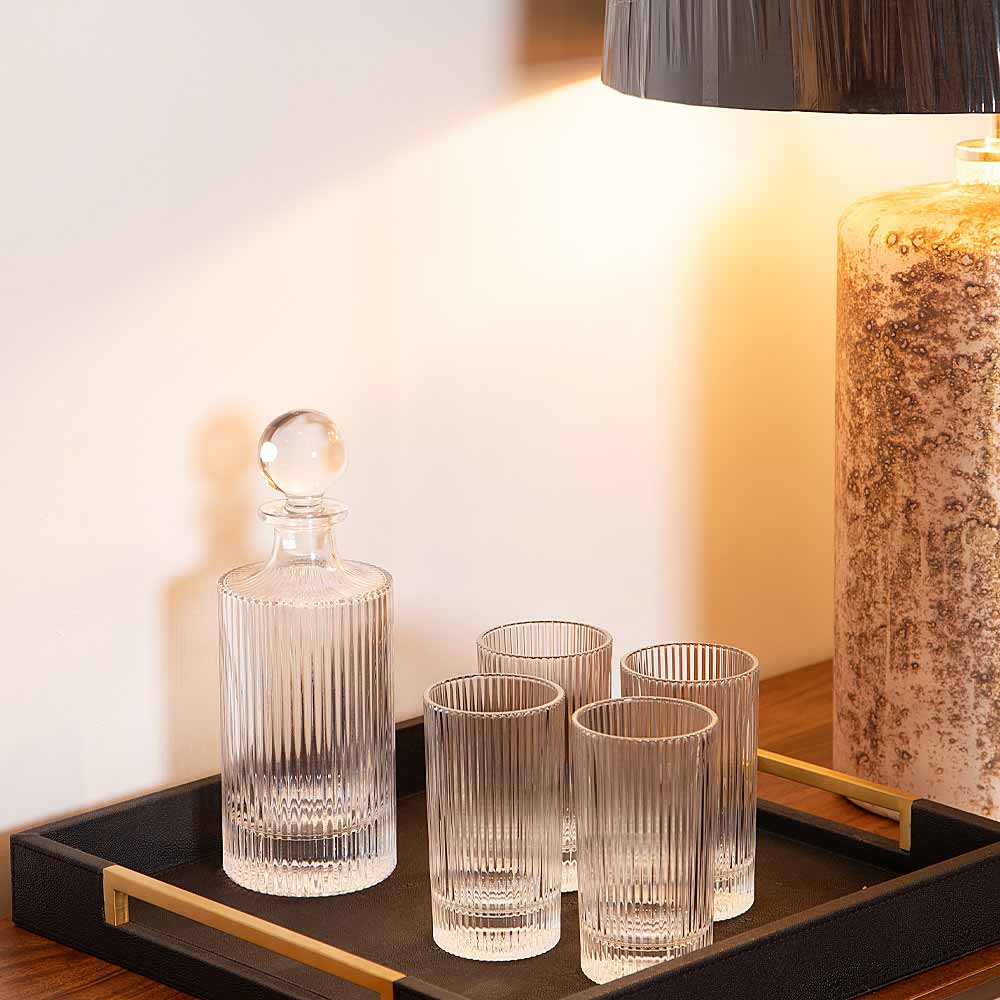 Ribbed Glass Decanter and Glass Set