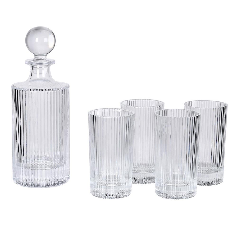 Ribbed Glass Decanter and Glass Set