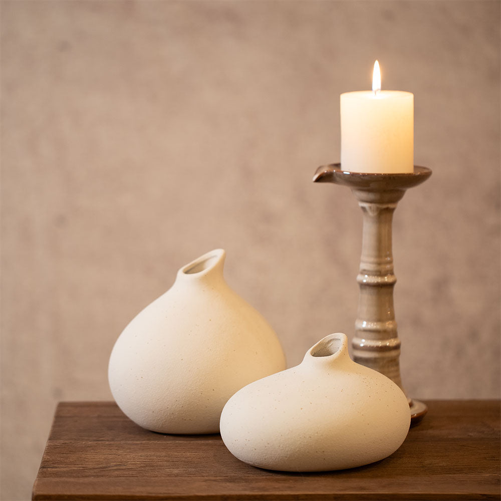 Rigby Tall Stoneware Candle Holder in Chestnut and Cream