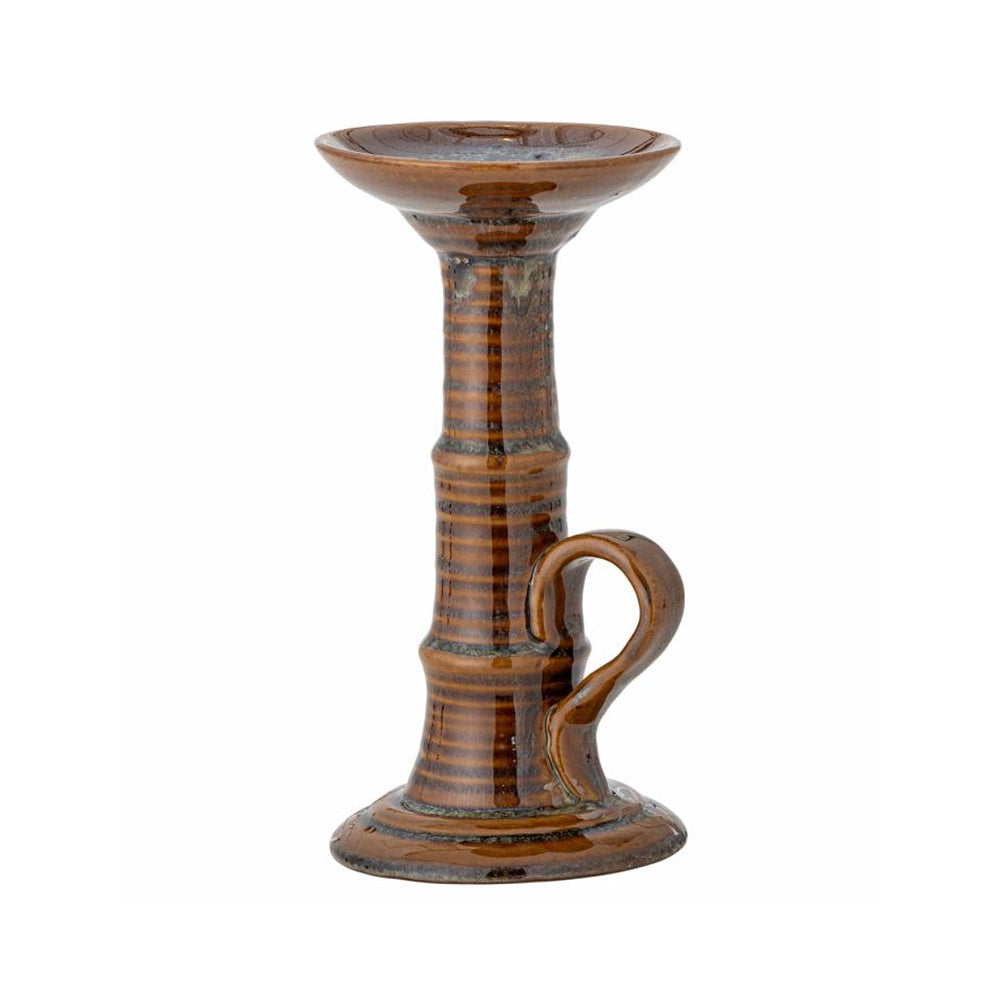 Rigby Short Stoneware Candle Holder in Warm Brown