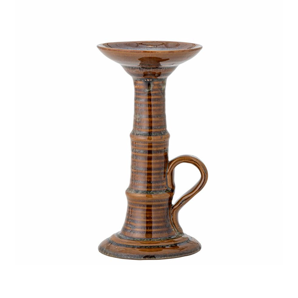 Rigby Short Stoneware Candle Holder in Warm Brown