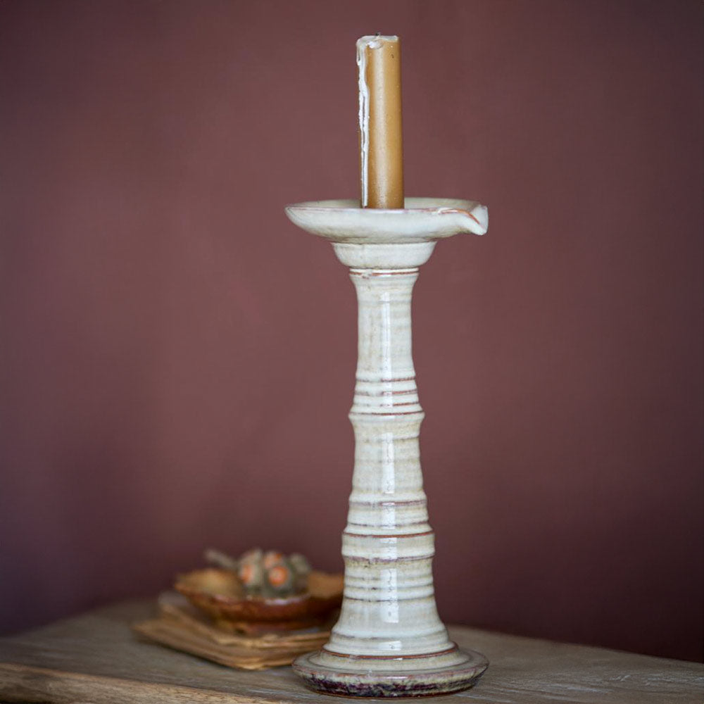 Rigby Tall Stoneware Candle Holder in Grey