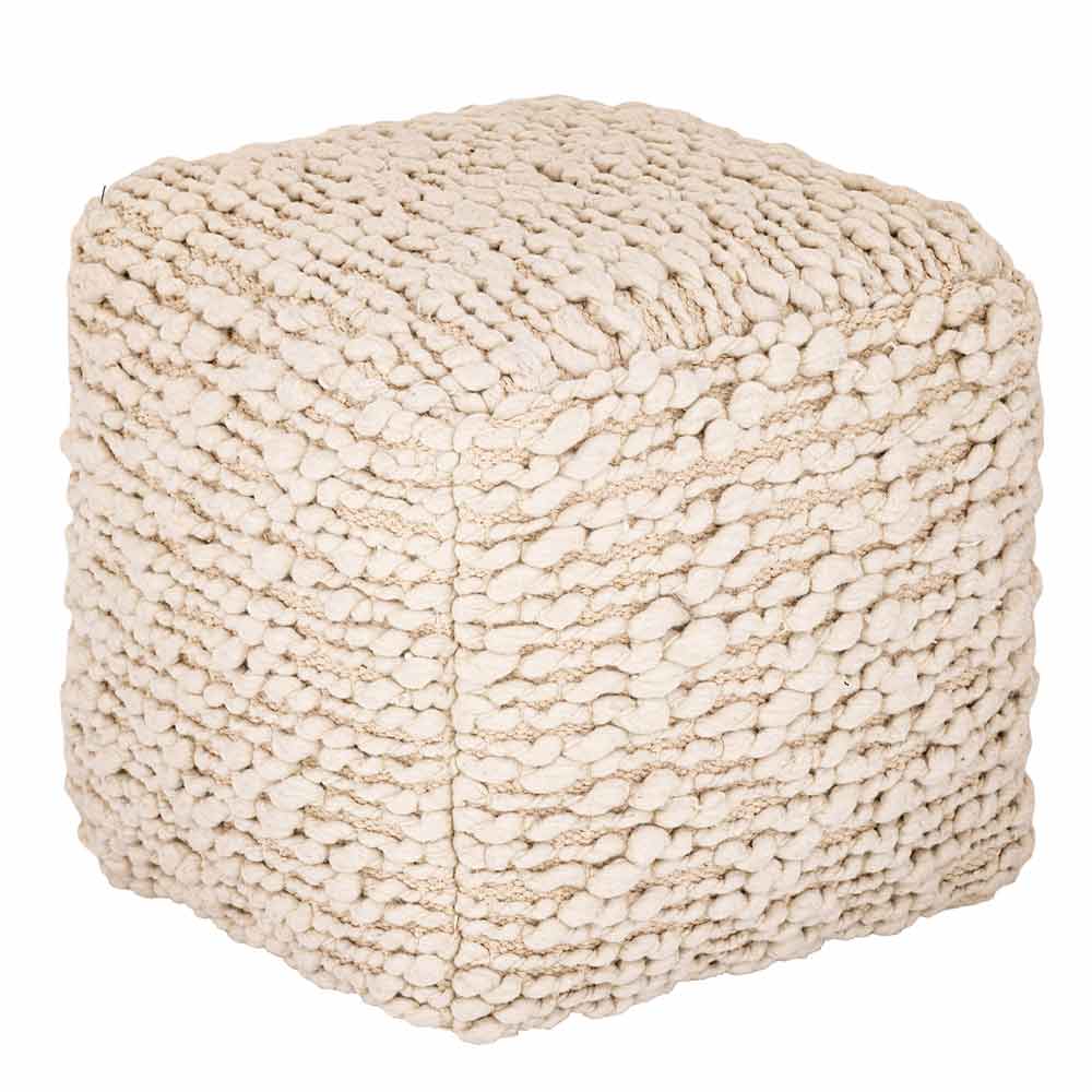 Rise Cream Handwoven Wool Pouffe