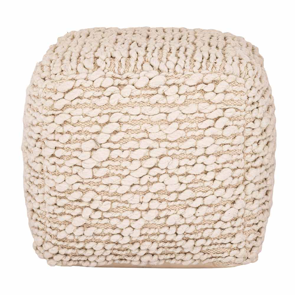 Rise Cream Handwoven Wool Pouffe
