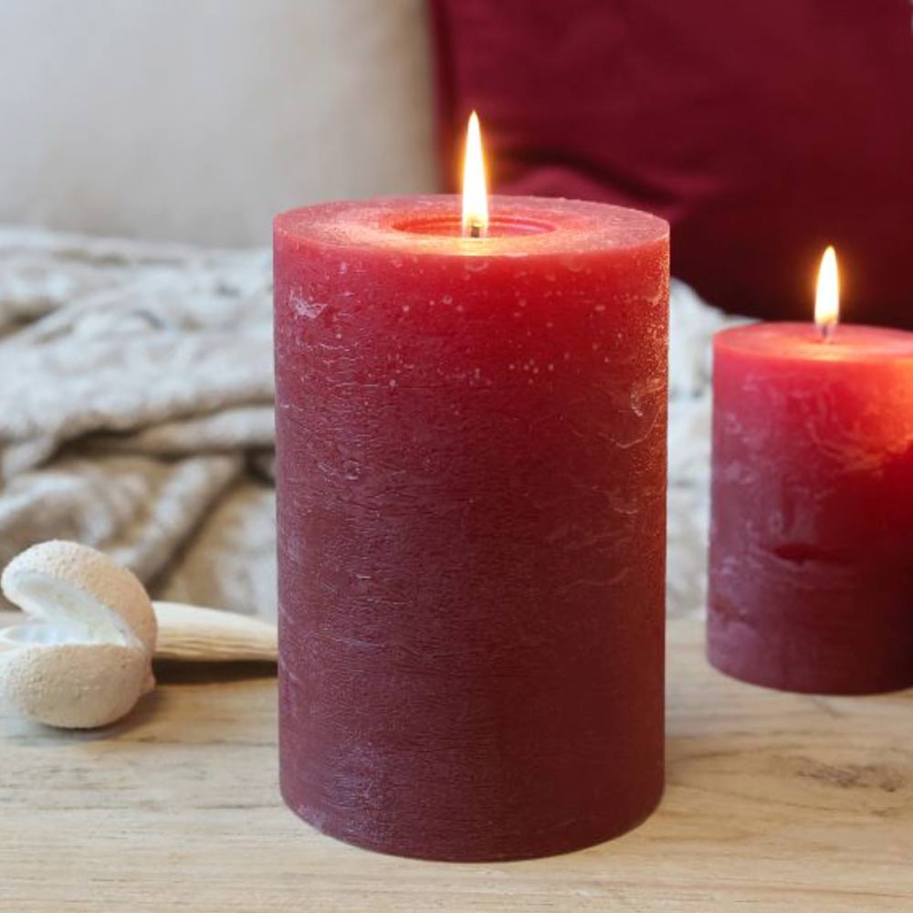 Rustic Pillar Candle  - Dark Red