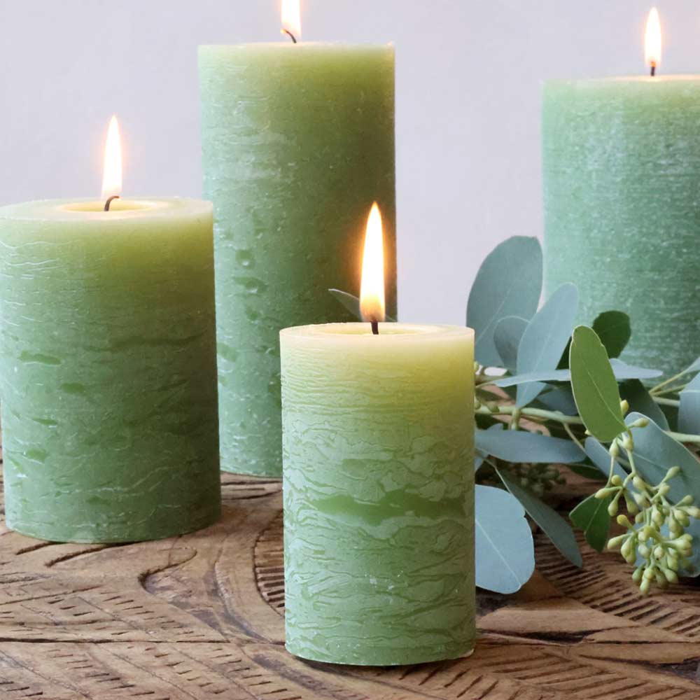 Rustic Pillar Candle  - Forest Green