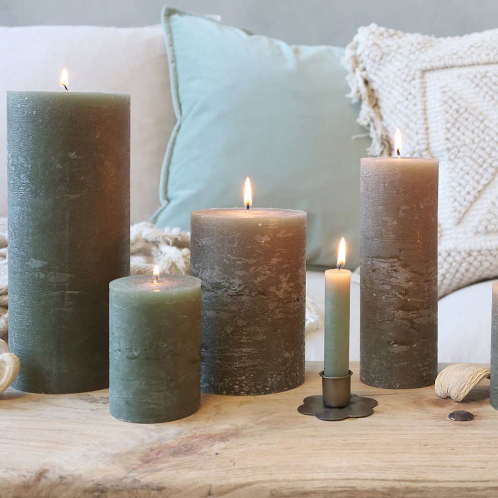 Rustic Pillar Candle  - Olive