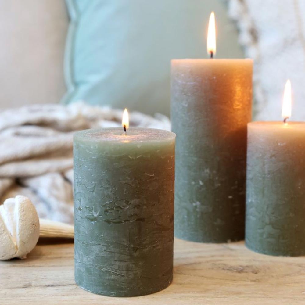 Rustic Pillar Candle  - Olive
