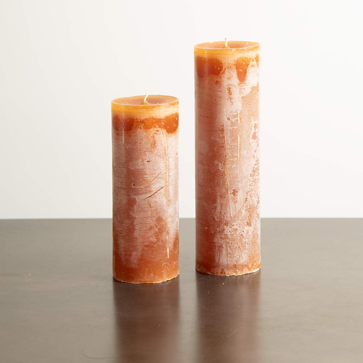 Rustic Pillar Candle  -  Cognac - Tall and Small Sizes shown