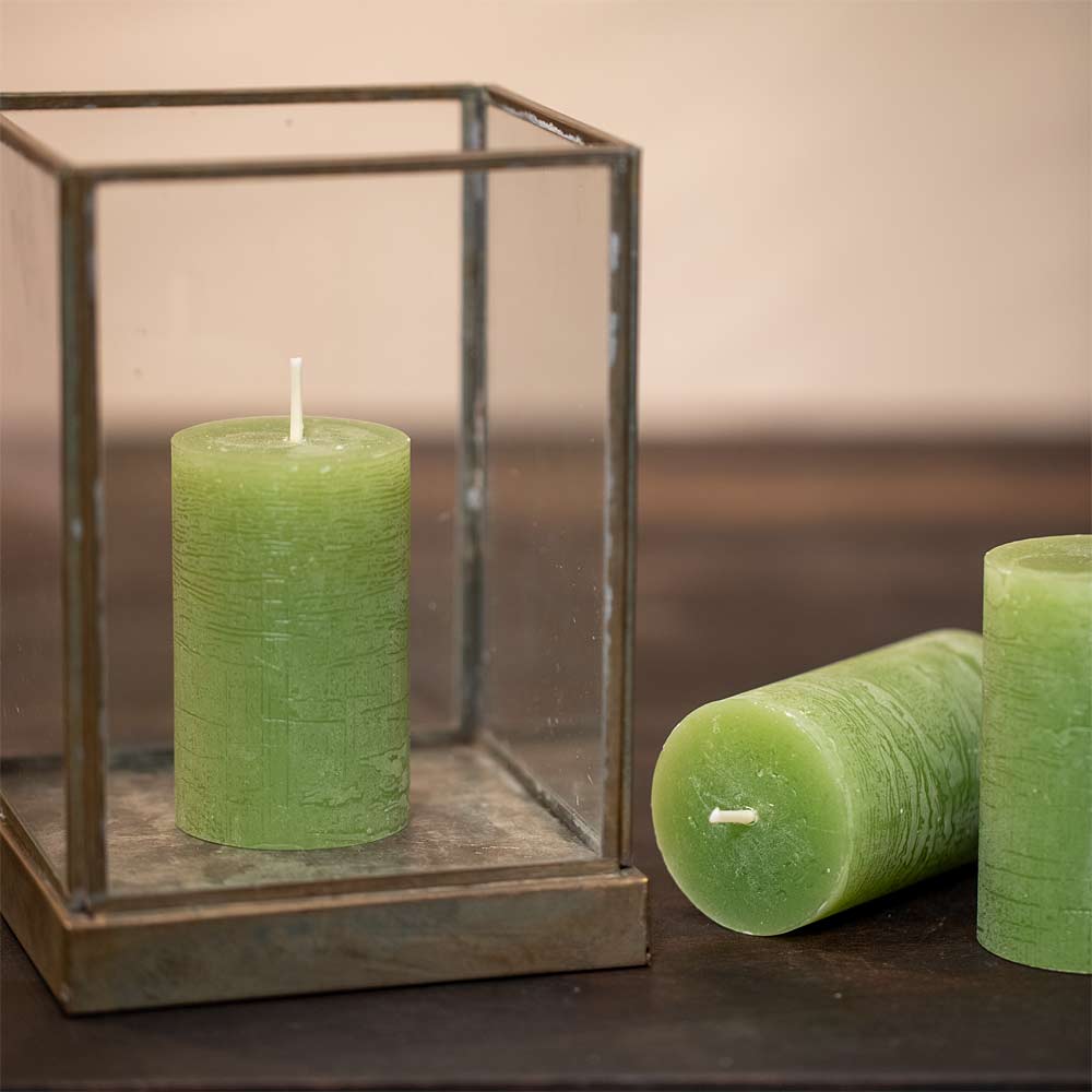 Rustic Pillar Candle  - Forest Green