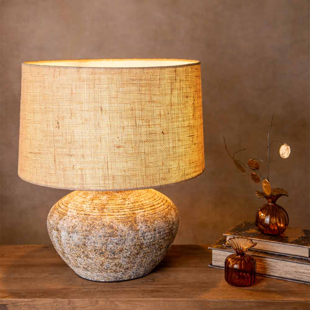 Rustic Table Lamp with Linen Shade