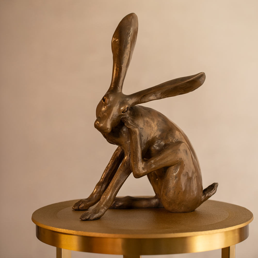 Scratching Hare Bronze Sculpture